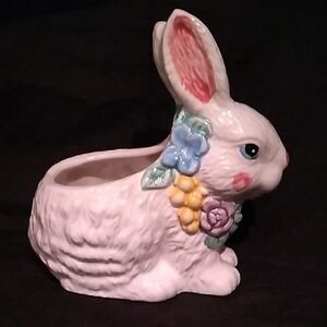 Vintage Hemitage Ceramic Bunny Planter with Floral Accents (B1)
